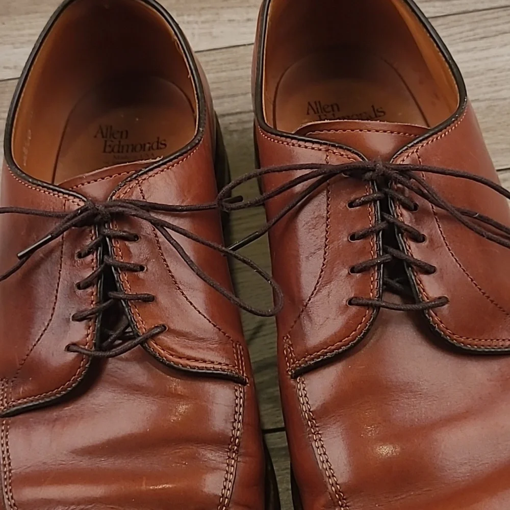 ALLEN EDMONDS Delray Tan Brown Oxfords Sz‎ 10 3E Split Toe Mens Dress Shoes